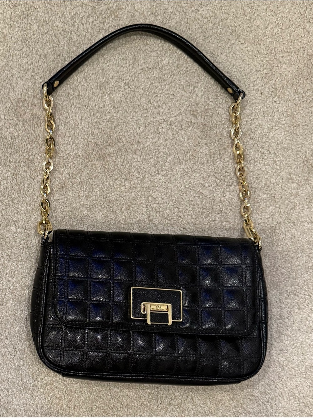 ANTONIO MELANI Black Quilted Shoulder Bag with Gold Hardware